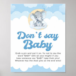 Affiche Ne pas dire Baby Blue Elephant Baby shower Jeu Sig