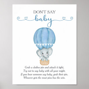 Affiche Ne pas dire Baby Blue Elephant jeu de Baby shower