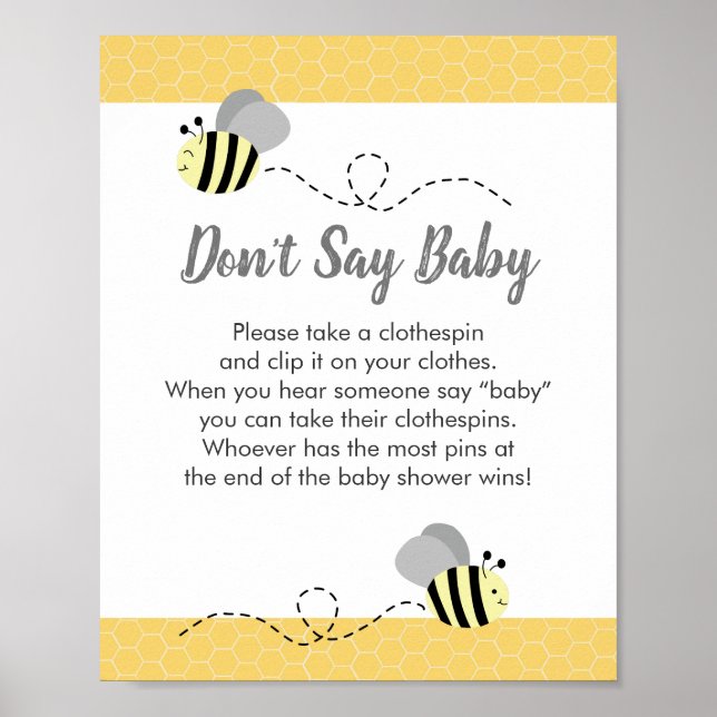 Affiche Ne pas dire Baby Bumble Bee Baby shower jeu (Devant)