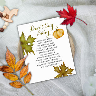 Affiche Ne pas dire Baby Fall Citrouille Baby shower Jeu