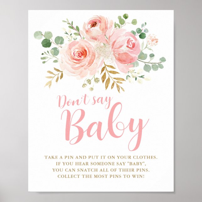 Affiche Ne pas dire Baby Game Sign, Blush Baby shower rose (Devant)