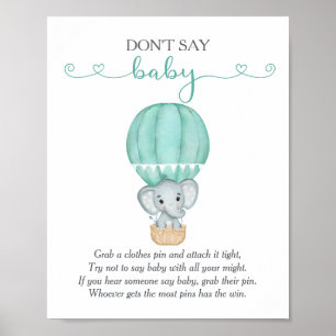 Affiche Ne pas dire Baby Green Elephant jeu Baby shower