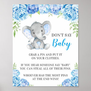 Affiche Ne pas dire Baby Pin Game Elephant Baby Boy Shower