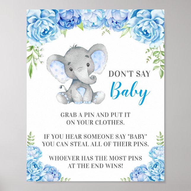 Affiche Ne pas dire Baby Pin Game Elephant Baby Boy Shower (Devant)