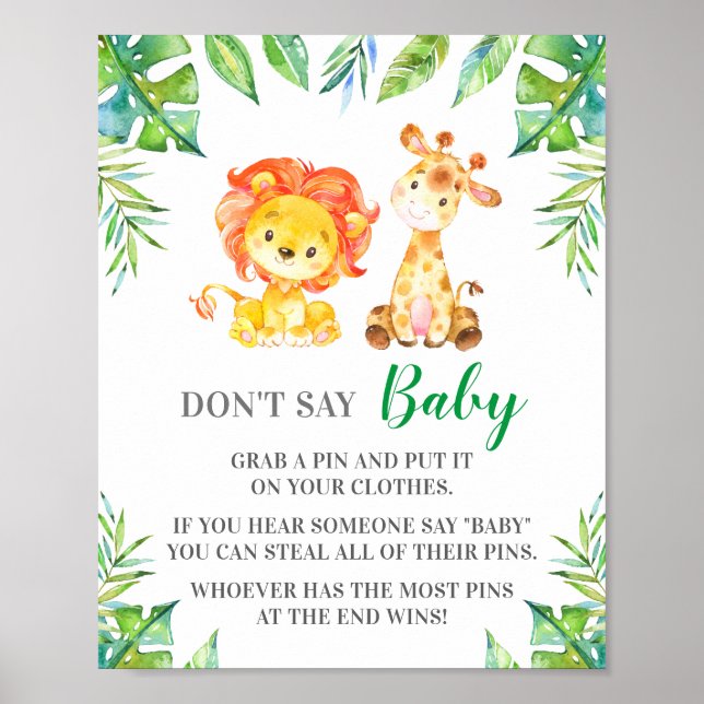 Affiche Ne pas dire Baby Pin Game Jungle Baby shower Safar (Devant)