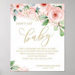 Affiche Ne pas dire Baby Pink & Gold Baby shower Floral Je