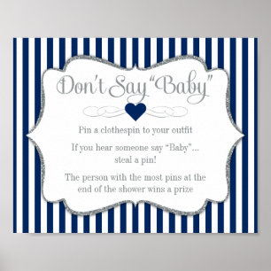 Affiche Ne pas dire Baby shower Jeu Marine Blue Silver Boy