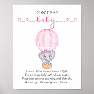 Affiche Ne pas dire bébé rose éléphant jeu Baby shower