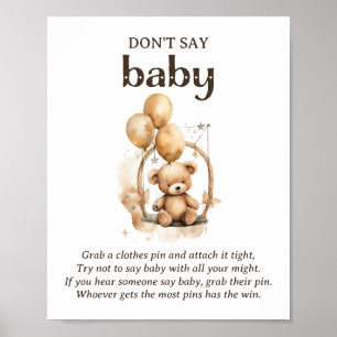 Affiche Ne pas dire bébé Teddy Bear Baby shower jeu