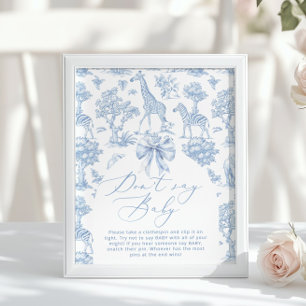 Affiche Ne pas dire bébé Toile de Jouy jeu de Baby shower