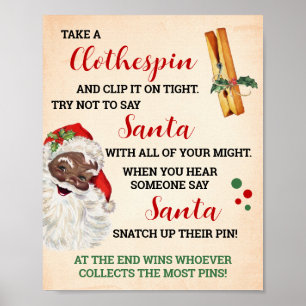 Affiche Ne pas dire Père Noël Noël Clothespin Jeu