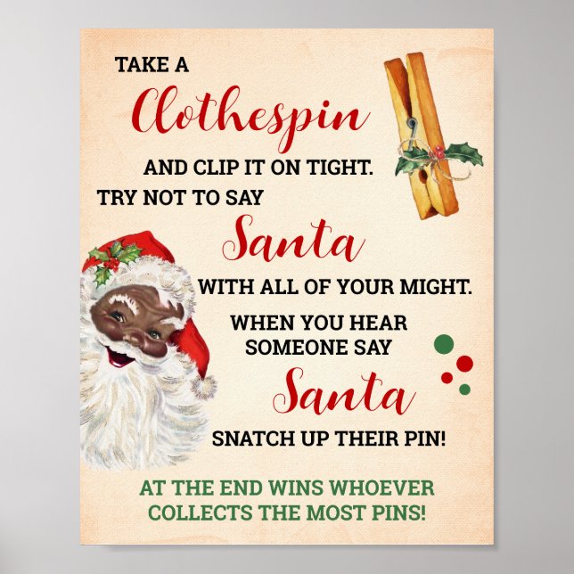 Affiche Ne pas dire Père Noël Noël Clothespin Jeu (Devant)