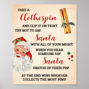 Affiche Ne pas dire Père Noël Noël Clothespin Jeu