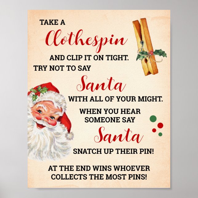 Affiche Ne pas dire Père Noël Noël Clothespin Jeu (Devant)