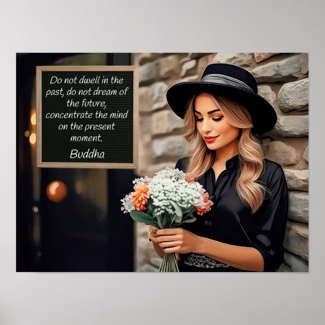 Affiche Ne pas habiter dans le passé, citation Bouddha (Devant)