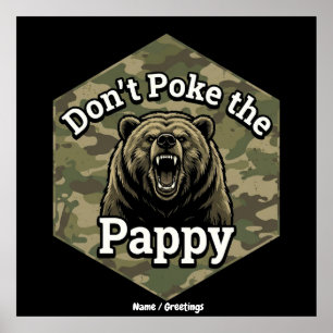 Affiche Ne Piquez pas Papy Ours Brun Drôle et Robustes