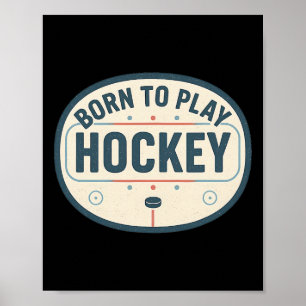 Affiche Né pour jouer au hockey Joueur de patinoire rétro