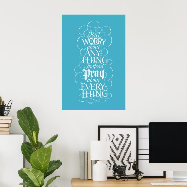 Affiche NE T'INQUIÈTE de rien - Calligraphie chrétienne (Bureau à domicile)