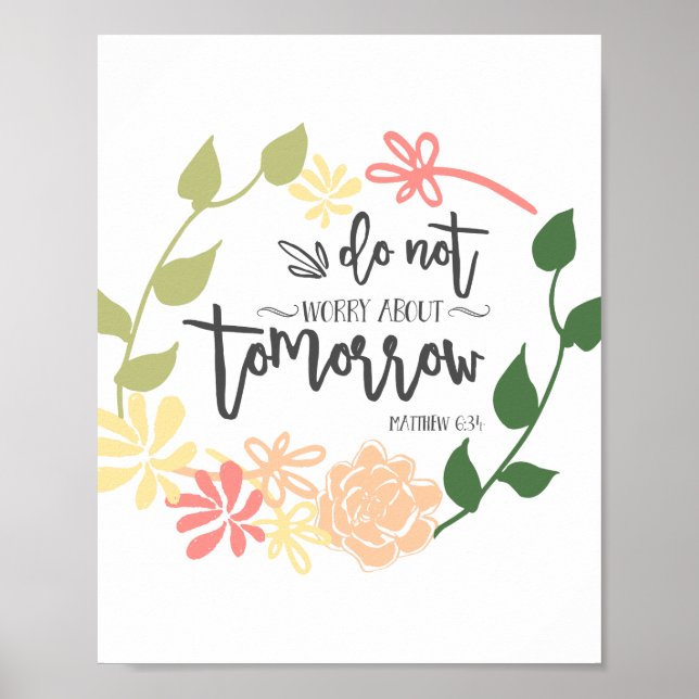 Affiche ne vous inquiétez pas Bible Verse Flower Wreath Ch (Devant)