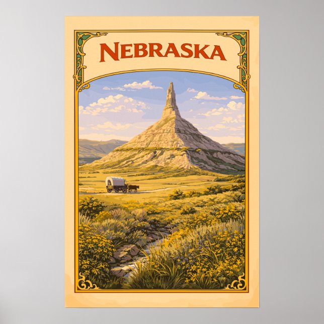 Affiche Nebraska Chimney Rock Vintage  (Devant)