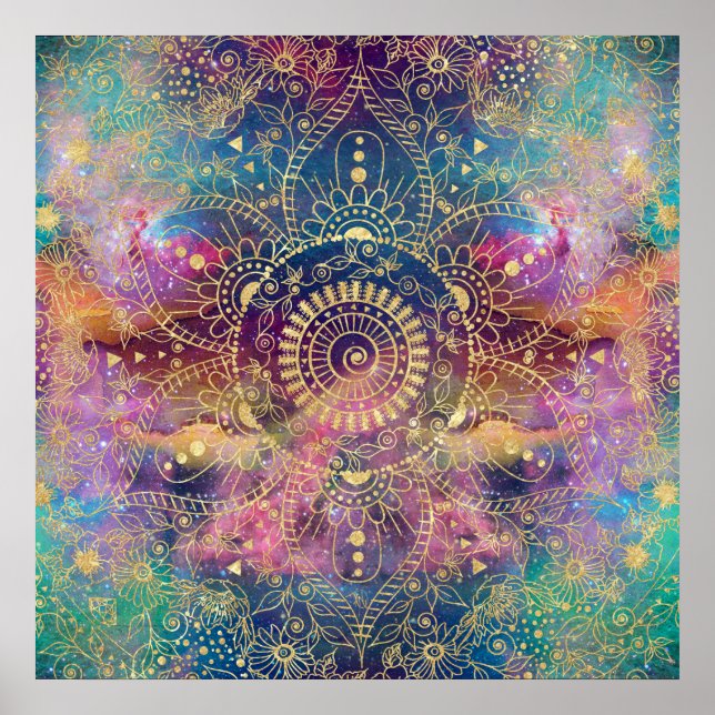 Affiche Nebula couleur or Mandala Aquarelle colorée (Devant)