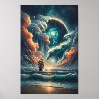 Affiche Nebula de mer orageuse psychédélique
