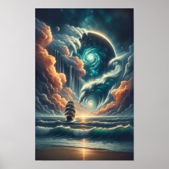 Affiche Nebula de mer orageuse psychédélique (Devant)