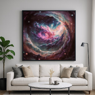 Affiche Nebula framboise - Art Cosmique Vibrant