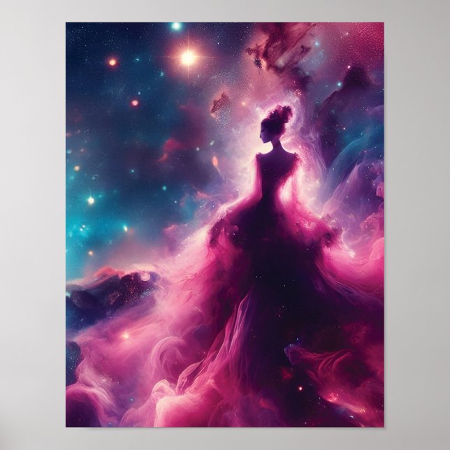 Affiche Nebula rose en forme de femme dans l'espace extra- (Devant)