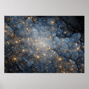 Affiche Nébuleuse Dorée Étoilée Cosmos Bleu de Minuit
