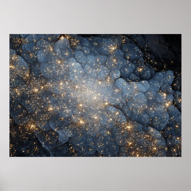 Affiche Nébuleuse Dorée Étoilée Cosmos Bleu de Minuit (Devant)