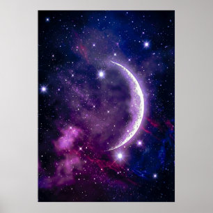 Affiche Nébuleuse Mystique de la Lune Croissante Cosmique