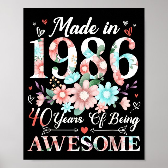 Affiche Née en 1986 Fleurie 40e Anniversaire 40 Ans (Devant)