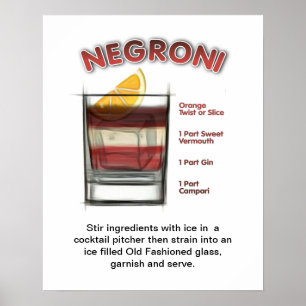 Affiche NEGRONI 16" x 20" Cocktail Recette Art