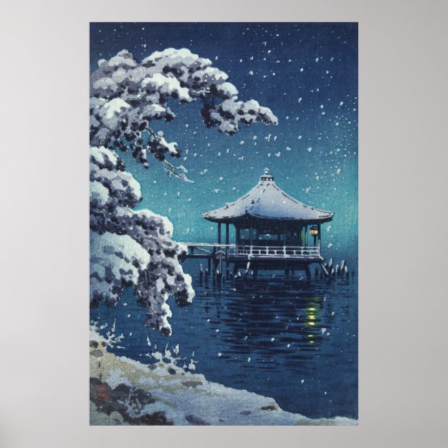 Affiche Neige à l'Ukimido Katada par Tsuchiya Koitsu (Devant)