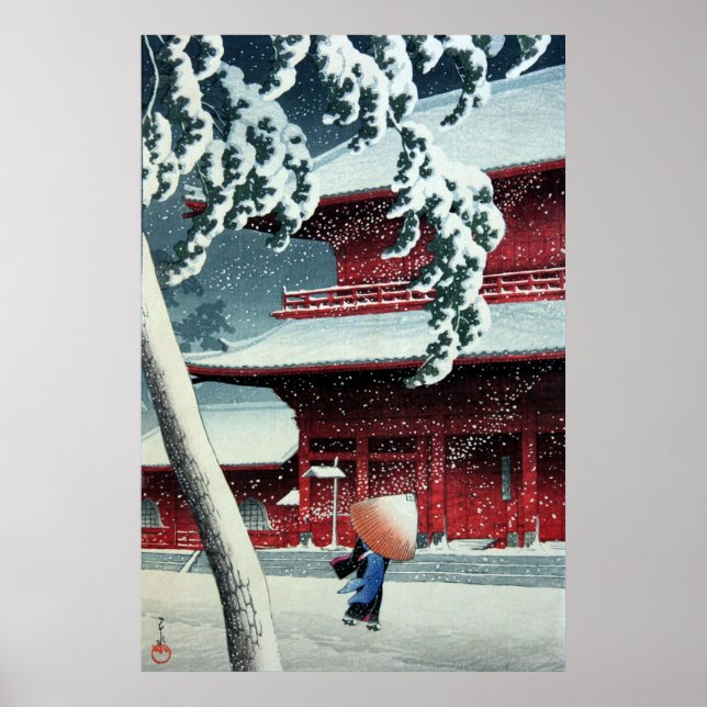 Affiche Neige du soir à la rivière Edo Hasui Kawase (Devant)