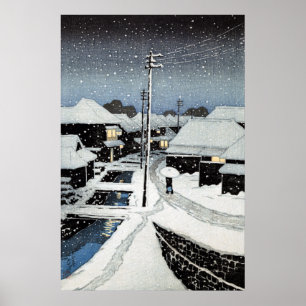 Affiche Neige du soir au village de Terajima Hasui Kawase