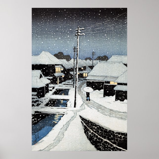 Affiche Neige du soir au village de Terajima Hasui Kawase (Devant)