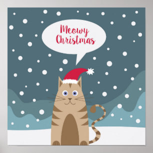 Affiche Neige mignonne du père noël de chaton d'animal de