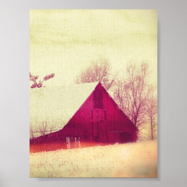 Affiche Neige rustique Grange d'hiver rouge en Iowa (Devant)