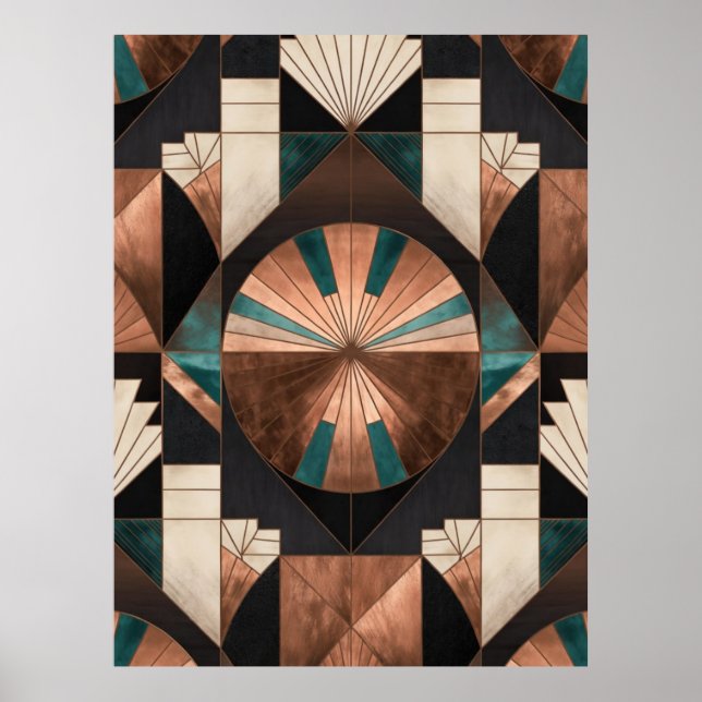 Affiche  Neo Art Deco Geometric Teal Copper Gold Sunburst (Devant)