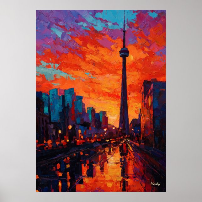 Affiche Neo Expressionist Toronto Skyline Vibrant Sunset (Devant)