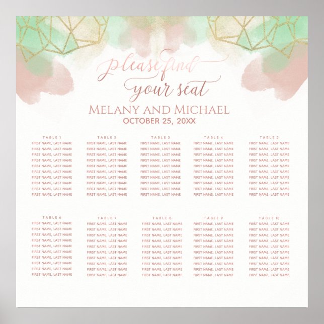 Affiche Neomint blush or aquarelle géométrique (Devant)