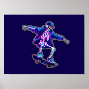 Affiche Neon 3D Skeleton Skateboarding – Drôle de Streetwe