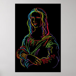 Affiche Neon Abstrait Mona Lisa Line Art
