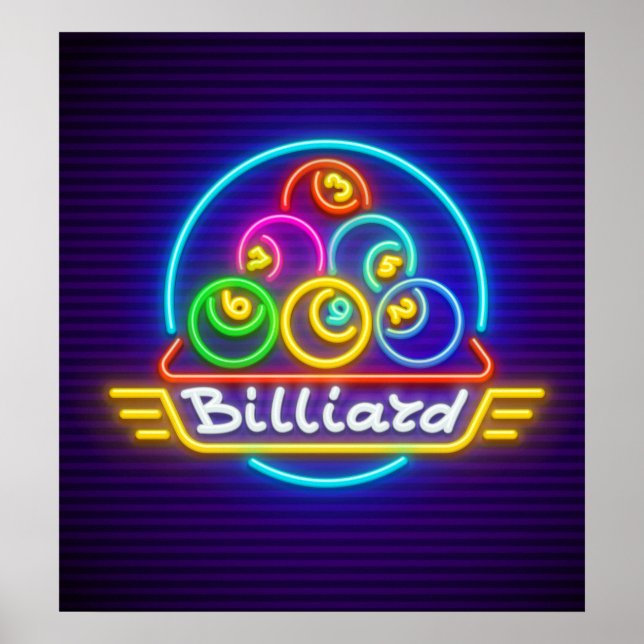 Affiche Neon Billiards Imprimer, Papier d'affiche de valeu (Devant)
