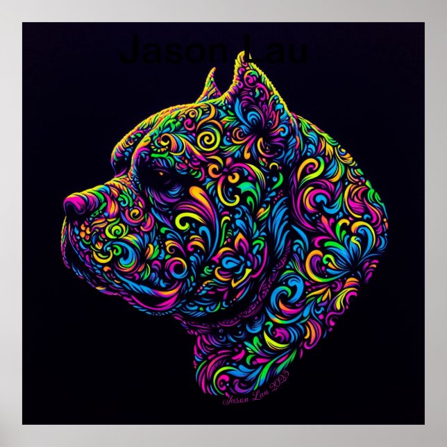 Affiche Neon Blacklight American Bully Art (Devant)