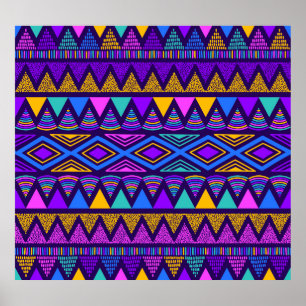 Affiche Neon Blue : Tribal Navajo Motif