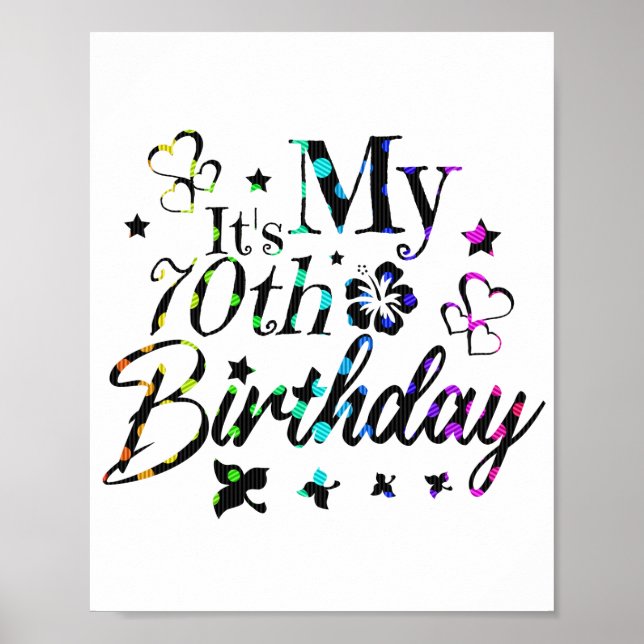 Affiche neon bokeh texturé c'est mon 70e anniversaire (Devant)
