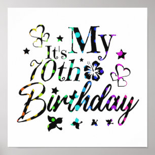 Affiche neon bokeh textured it's my 70th birthday